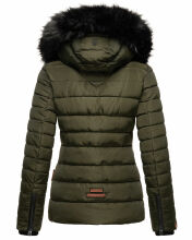 Navahoo Wisteriaa Damen Winter Steppjacke mit Kapuze und Fellkragen Olive XS - Gr. 34