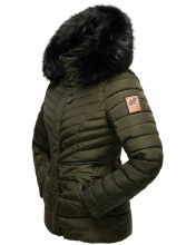 Navahoo Wisteriaa Damen Winter Steppjacke mit Kapuze und Fellkragen Olive XS - Gr. 34