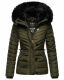 Navahoo Wisteriaa Damen Winter Steppjacke mit Kapuze und Fellkragen Olive XS - Gr. 34
