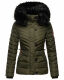 Navahoo Wisteriaa Damen Winter Steppjacke mit Kapuze und Fellkragen Olive XS - Gr. 34