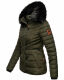 Navahoo Wisteriaa Damen Winter Steppjacke mit Kapuze und Fellkragen Olive XS - Gr. 34