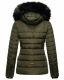 Navahoo Wisteriaa Damen Winter Steppjacke mit Kapuze und Fellkragen Olive XS - Gr. 34