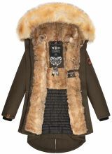 Navahoo Bombii Damen Winterjacke lang mit Kunstfell Anthrazit Größe S - Gr. 36