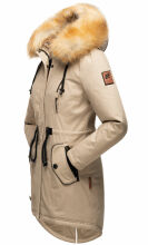 Navahoo Bombii Damen Winterjacke lang mit Kunstfell Taupe Größe S - Gr. 36