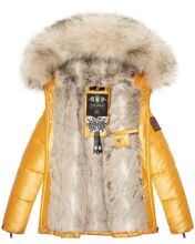 Navahoo Tikunaa Damen Winterjacke mit Kapuze und Kunstfellkragen Gelb Größe XS - Gr. 34