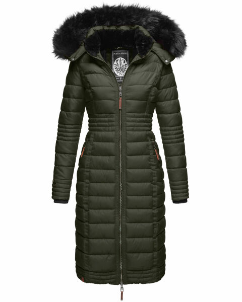 Navahoo Umay Damen lange Winterjacke mit Fellkragen Olive-Gr.S