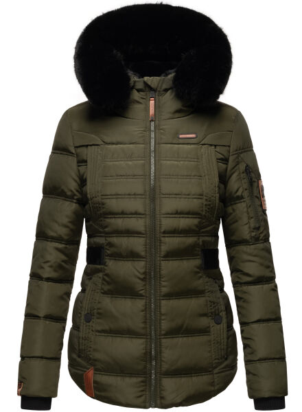 Navahoo Melikaa Damen Winterjacke mit Kunstfellkragen & Kapuze Olive-Gr.XS