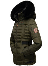 Navahoo Melikaa Damen Winterjacke mit Kunstfellkragen & Kapuze Olive-Gr.XS