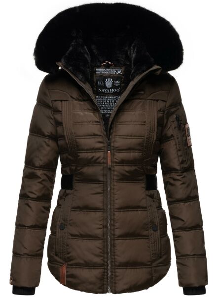 Navahoo Melikaa Damen Winterjacke mit Kunstfellkragen & Kapuze Chocolate-Gr.XS