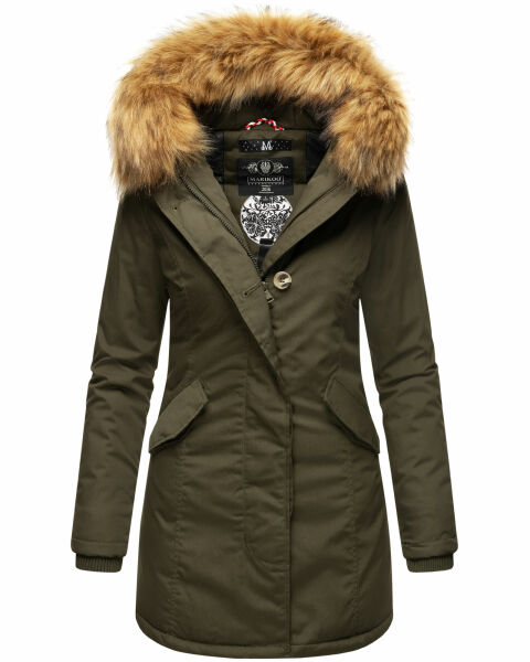 Marikoo Karmaa-Princess ladies parka winter jacket with fur collar Olive-Gr.XS