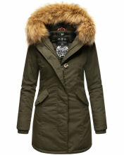 Marikoo Karmaa-Princess ladies parka winter jacket with fur collar Olive-Gr.XS