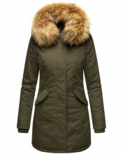 Marikoo Karmaa-Princess ladies parka winter jacket with fur collar Olive-Gr.XS