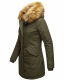 Marikoo Karmaa-Princess ladies parka winter jacket with fur collar Olive-Gr.XS