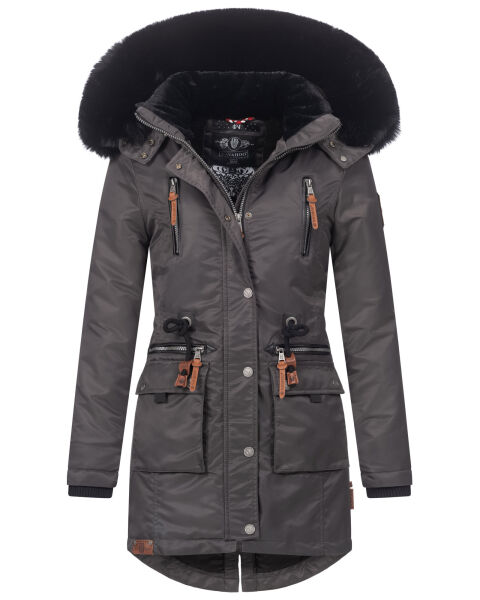 Navahoo Mangala Princess Damen Winter Parka Jacke TeddyfellAnthra-Gr.XS