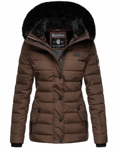 Navahoo Milianaa Winter Jacke Stepp Kurzjacke gefüttert Kapuze Kunstfell Schoko Größe XS - Gr. 34