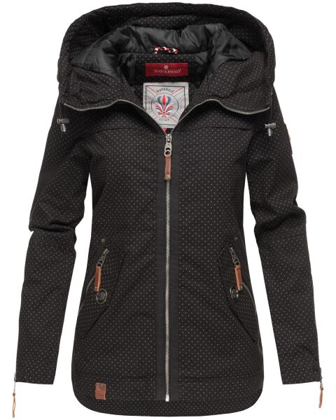Navahoo Wekoo Damen Übergangsjacke mit Kapuze Schwarz Muster Größe XXXL - Gr. 46