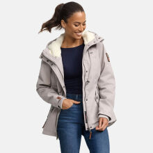 Marikoo Bikoo Damen gefütterte Winterjacke mit Teddyfell Hellgrau Größe L - Gr. 40