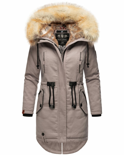 Navahoo Bombii Damen Winterjacke lang mit Kunstfell Zink Grau Größe S - Gr. 36