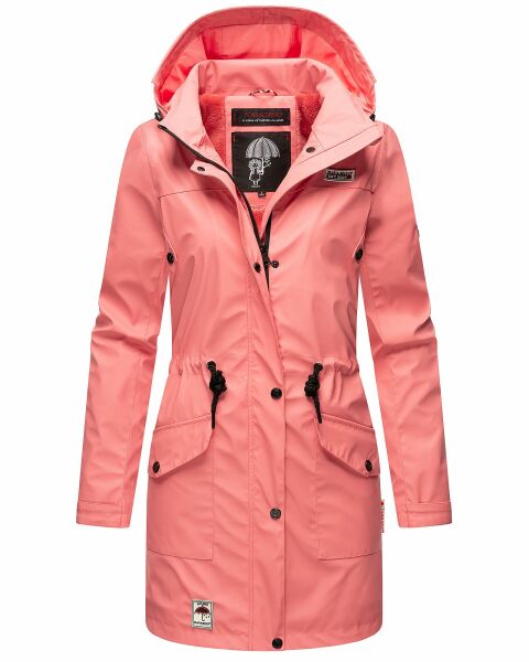 Navahoo Deike Damen Regenjacke Regenmantel lang Teddyfell Rose Coral Größe S - Gr. 36