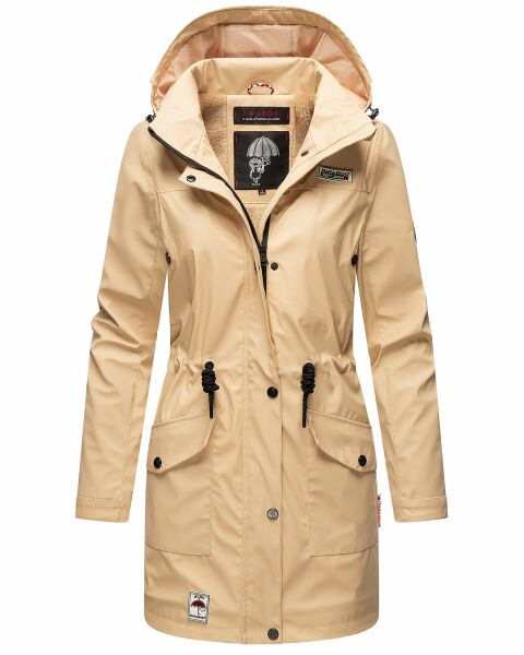 Navahoo Deike Damen Regenjacke Regenmantel lang Teddyfell Beige Größe L - Gr. 40