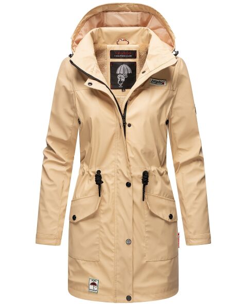 Navahoo Deike Damen Regenjacke Regenmantel lang Teddyfell Beige Größe XL - Gr. 42