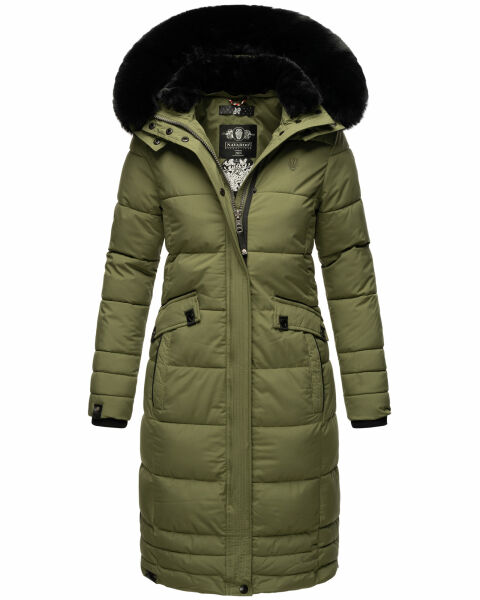 Navahoo Fahmiyaa Damen lange Winterjacke mit Kapuze Dusty Olive Größe S - Gr. 36