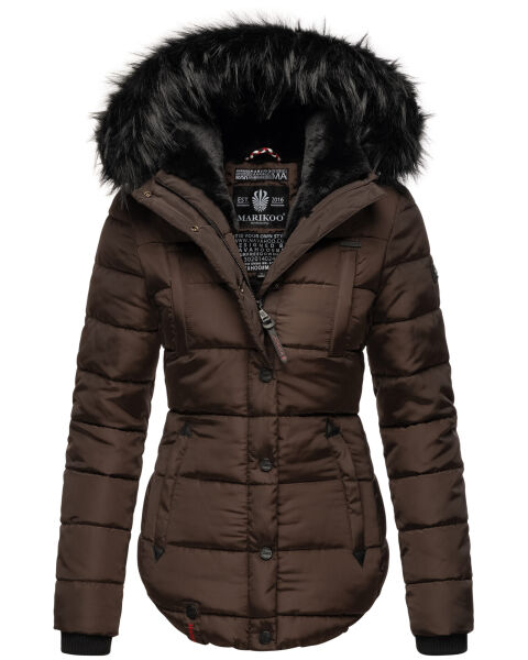 Marikoo Lotus warme Damen Winterjacke gesteppt mit Kunstfell Dark Choco Größe S - Gr. 36