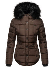 Marikoo Lotus warme Damen Winterjacke gesteppt mit Kunstfell Dark Choco Größe S - Gr. 36