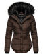 Marikoo Lotus warme Damen Winterjacke gesteppt mit Kunstfell Dark Choco Größe S - Gr. 36