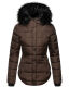 Marikoo Lotus warme Damen Winterjacke gesteppt mit Kunstfell Dark Choco Größe S - Gr. 36