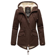 Marikoo Manolya Damen Parka Winterjacke mit Teddyfell Dark Choco Größe S - Gr. 36
