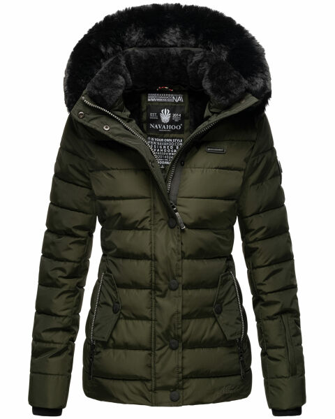 Navahoo Milianaa Winter Jacke Stepp Kurzjacke gefüttert Kapuze Kunstfell Olive Größe S - Gr. 36
