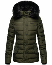 Navahoo Milianaa Winter Jacke Stepp Kurzjacke gefüttert Kapuze Kunstfell Olive Größe S - Gr. 36