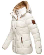 Marikoo Nekoo warm gefütterte Damen Winterjacke mit Kunstfell Weiss Größe XS - Gr. 34