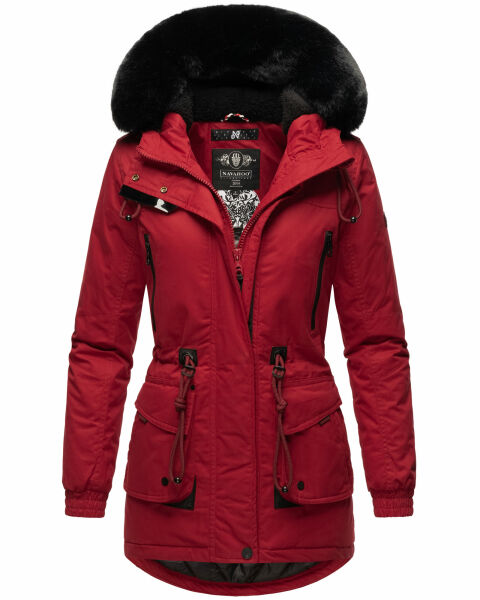 Navahoo Olessaa Damen halblange Winterjacke mit Kapuze Blood Red Größe M - Gr. 38