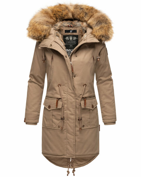 Navahoo Rosinchen Damen Winterjacke mit Kapuze Taupe Größe S - Gr. 36