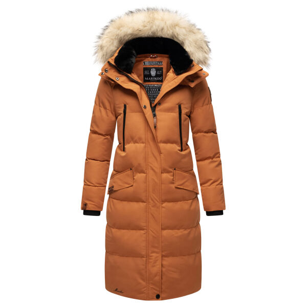 Marikoo Schneesternchen Damen lange Winter Steppjacke mit Kapuze Cinnamon Größe S - Gr. 36