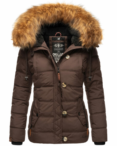Navahoo Zoja Damen gespteppte Jacke mit Teddyfell Dark Choco Größe S - Gr. 36
