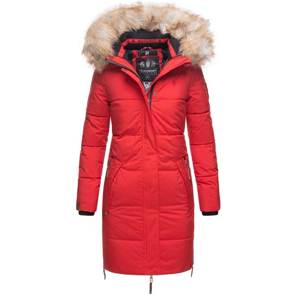 Navahoo Halina Damen Winter Steppmantel mit Kunstfell Rot Größe XS - Gr. 34