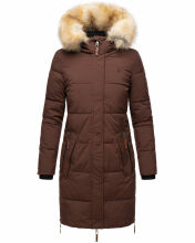 Navahoo Halina Damen Winter Steppmantel mit Kunstfell Schoko Größe XS - Gr. 34