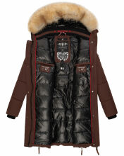 Navahoo Halina Damen Winter Steppmantel mit Kunstfell Schoko Größe XS - Gr. 34