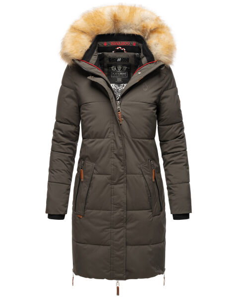 Navahoo Halina Damen Winter Steppmantel mit Kunstfell Anthrazit Größe XS - Gr. 34