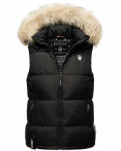 Marikoo Eisflöckchen ladies winter quilted vest with fur collar Schwarz