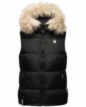 Marikoo Eisflöckchen ladies winter quilted vest with fur collar Schwarz
