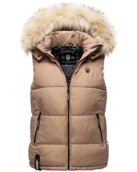 Marikoo Eisflöckchen Damen Winter Steppweste mit Fellkragen Taupe Größe XXXL - Gr. 46
