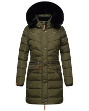Navahoo Paula Damen Winterjacke Dark Olive - Schwarzes Fell Größe XXL - Gr. 44