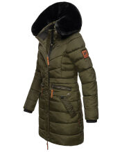 Navahoo Paula Damen Winterjacke Dark Olive - Schwarzes Fell Größe XXL - Gr. 44