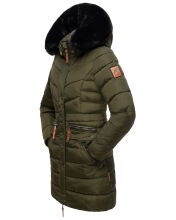 Navahoo Paula Damen Winterjacke Dark Olive - Schwarzes Fell Größe XXL - Gr. 44