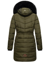 Navahoo Paula Damen Winterjacke Dark Olive - Schwarzes Fell Größe XXL - Gr. 44