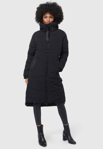 Marikoo Benikoo Damen lange Winterjacke Schwarz-Größe L - Gr. 40